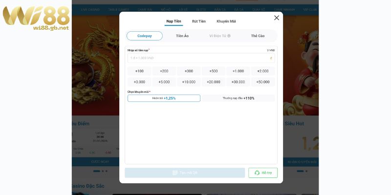 Trang chủ Các bước nạp tiền Wi88