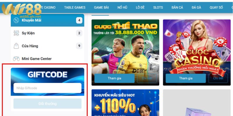Hướng dẫn cách nạp Giftcode khuyến mãi vào nhà cái WI88